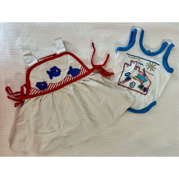 Vintage Tiny Tots Fish Appliqué Dress & 80’s Retro Beach Spencer’s 18MO Baby - Picture 1 of 4